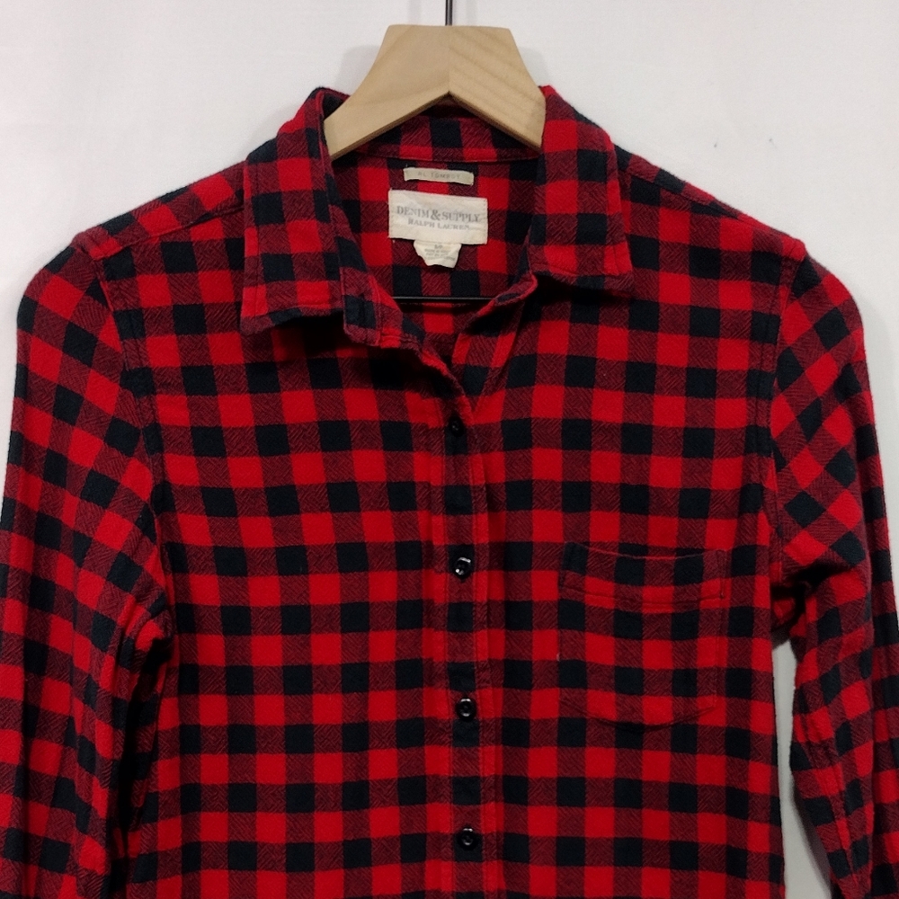 Denim & Supply Ralph Lauren Plaid Tomboy Fit Button Shirt Womens S Red Black 90s - Picture 3 of 8